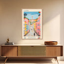 Coimbra Portugal Travel Poster Framed Canvas Print, Midcentury Modern Art, Pop Art Wall Decor, Home Decor, Vacation Gift, Living Room Art