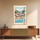 Doboj Bosnia and Herzegovina Travel Poster Framed Canvas Print, Midcentury Modern Art, Pop Art Wall Decor, Home Decor, Vacation Gift, Living Room Art