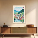 Drammen Norway Travel Poster Framed Canvas Print, Midcentury Modern Art, Pop Art Wall Decor, Home Decor, Vacation Gift, Living Room Art