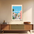 Glyfada Greece Travel Poster Framed Canvas Print, Midcentury Modern Art, Pop Art Wall Decor, Scenic Wall Art, Bedroom Decoration, Office Art