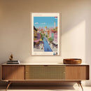 Leskovac Serbia Travel Poster Framed Canvas Print, Midcentury Modern Art, Pop Art Wall Decor, Scenic Wall Art, Living Room Decoration, Office Art