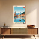 Lugano Switzerland Travel Poster Framed Canvas Print, Midcentury Modern Art, Pop Art Wall Decor, Scenic Art, Bedroom and Living Room Decor