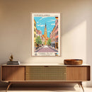 Mönchengladbach Germany Travel Poster Framed Canvas Print, Midcentury Modern Art, Pop Art Wall Decor, Scenic Living Room Art, Bedroom Gift