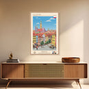 Olsztyn Poland Travel Poster Framed Canvas Print, Midcentury Modern Art, Pop Art Wall Decor, Scenic Wall Art, Bedroom Decoration
