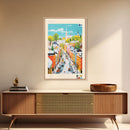 Pori Finland Travel Poster Framed Canvas Print, Midcentury Modern Art, Pop Art Wall Decor, Home Decor, Vacation Gift, Bedroom Art
