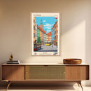 Poznań Poland Travel Poster Framed Canvas Print, Midcentury Modern Art, Pop Art Wall Decor, Scenic Bedroom Art, Office Decoration