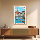 Trondheim Norway Travel Poster Framed Canvas Print, Midcentury Modern Art, Pop Art Wall Decor, Living Room Art, Home Decoration