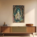 Ghostly Figure in Ancient Ruins Framed Canvas Print, Haunted Ruins Decor, Halloween Ghost Art, Eerie Ghostly Wall Art, Spooky Ghost Print