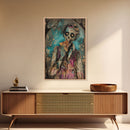 Halloween Zombie Eating Pizza, Framed Canvas Print, Wall Art, Living Room Decor, Spooky, Zombie Art, Original Painting, Home Decor