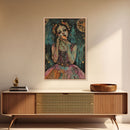 Halloween Girl Eating Macaron, Framed Canvas Print, Wall Art, Living Room Decor, Spooky, Girl Art, Original Painting, Home Decor