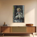 Halloween Girl Eating Macaron Framed Canvas Print, Whimsical Spooky Decor, Living Room Art, Fun Halloween Wall Art, Home Decoration