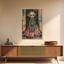 Halloween Pirate Skeleton with Pizza, Framed Canvas Print, Wall Art, Spooky Decor, Pirate Theme, Halloween Decoration, Living Room Art