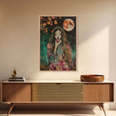 Ghostly Witch With Red Apple, Framed Canvas Print, Wall Art, Spooky Decor, Halloween Decoration, Living Room Art, Unique Gift