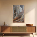 Ghost On Stairs Canvas Print - Halloween Art, Spooky Home Decor, Ghost Wall Art, Haunted House Decor, Halloween Decor, Framed Canvas Print