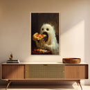 Cute Ghost Chompin on A Pizza, Ghostly Pizza Pirate, Framed Canvas Print, Funny Halloween Spooky Season Art