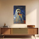 Spooky Ghost Eatin a Pizza, YUM! Funny Halloween Art