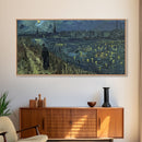 London at Midnight, Framed Canvas Print, Starry Night Inspired Victorian London, Dark Academia Halloween Wall Art