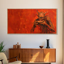 Scary Demon Having a Hot Dog, must be a baseball fan. Funny Halloween Wall Art Framed Canvas Print