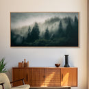 Morning fog over a mountain forest, framed canvas print, foggy pine tree landscape, framed wall art, misty mountain landscape art
