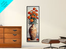 Orange Marigolds in Vase Painted on Textured Canvas, Tall and Narrow Framed Art, Botanical Art Print for Kitchen, Gallery Art, Moody Art