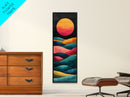 Abstract Sunset Over Hills Midcentury Modern Art - Framed Canvas Print, Boho Art, Skinny Art, Living Room Art, Bedroom Decor, Minimalist Landscape