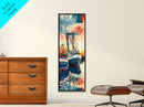 Majestic Fishing Boats Resting in a Vibrant Sunset Harbor - Skinny Art, Japanese Wall Decor, Framed Canvas Print, Ukiyo-e Style