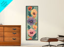 Skinny Art Delicate Pansies In Japanese Style Wood Block Print Soft Pastel Colors On Framed Canvas Print, Tall Art Ukiyo-e
