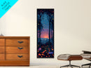Majestic Nightfall Amidst Illuminated Trees Skinny Art Tall Art Framed Canvas Print Japanese Style Art Ukiyo-e Art Wood Block Print Tranquil Decorative