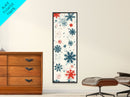 Festive Snowflakes In Red, Blue, And White On A Cream Background, Skinny Art Tall Wall Art Framed Canvas Print Japanese Style Art