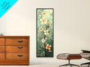 Japanese Style Art Featuring A Delicate Branch With Blooming Flowers, Skinny Art, Tall Art, Ukiyo-e Art, Framed Canvas Print, Wood Block Print