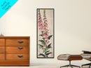 Skinny Art Tall Art Foxglove Flowers Wood Block Print Japanese Style Art Vertical Composition Framed Canvas Print