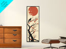 Blackbird Perched On A Branch Under The Red Sun In Japanese Style Ukiyo-e Art Framed Canvas Print Skinny Art Tall Art