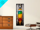 Vibrant Canoe Painting Canvas Print Coastal Landscape Art Nautical Decor Rustic Wall Art Living Room Art Tall Narrow Art