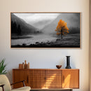 Autumn Tree in Fog, smoky mountain art, pine tree art, wabi sabi art, forest at dusk painting, fall wall art, rustic decor, Framed Canvas Print