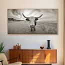 Longhorn, beach, western decor, rustic art, farmhouse art, extra wide art, above sofa art, panoramic painting, framed canvas print