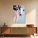Cow with Hat, farmhouse art, black cowgirl painting, rustic decor, framed canvas print, whimsical art, light pink wall art