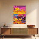 Western beach wagon, rustic decor, pink orange wall art, coastal cowgirl wall art, framed canvas print, above sofa art, boho art