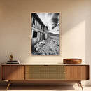 Rustic barn, farmhouse art, abandoned building, vintage Christmas, moody art, black and white wall art, wabi sabi wall art, framed canvas print