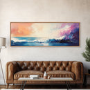 Ocean Sunset Waves, coastal painting, seascape painting, nautical wall art, pink orange wall art, extra wide art, Canvas Print