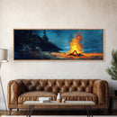 Coastal Cowgirl Wall Art, Framed Canvas Print, Campfire Painting, Rustic Decor, Moody Art, Extra Wide Art, Living Room Art, Above Couch Art