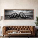 Leather Work Gloves, rustic wall art, moody art, wabi sabi art, extra wide art, panoramic art, farmhouse art, framed canvas print, cowboy art