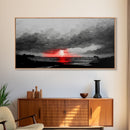 Creepy  Blood moon canvas print, dark fantasy art, black and white art, Halloween, spooky art, horror landscape art