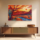 Midcentury Modern Pop Art Desert Landscape Painting Canvas Print, Framed Wall Art, Southwestern Decor, Home Decor Wall Art, Country Decor