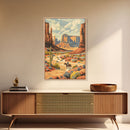 Cowboy in Southwestern Desert Landscape - Framed Canvas Print, Western Wall Art, Desert Scene Art, Cactus Decor for Living Room