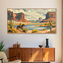Cowboy in Monument Valley Landscape, Framed Canvas Print for Rustic Living Room Decor, Western Art for Bedroom and Home Decoration