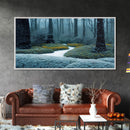 Cabin art, snow covered winter forest, winter vacation home art, framed canvas print, ready to hang framed wall art