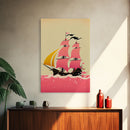 Vaporwave sail boat art, pink pirate ship, framed wall art, framed canvas print