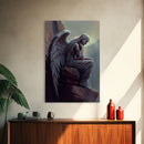 Sad angel sitting on a roof, angelic art, framed canvas print, canvas art, framed wall art