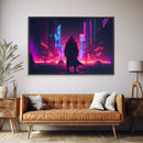 Cyberpunk City, Neon synthwave dystopian art, framed canvas print
