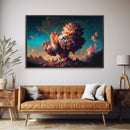 Pixel art atomic bomb, framed canvas print, pixel art explosion